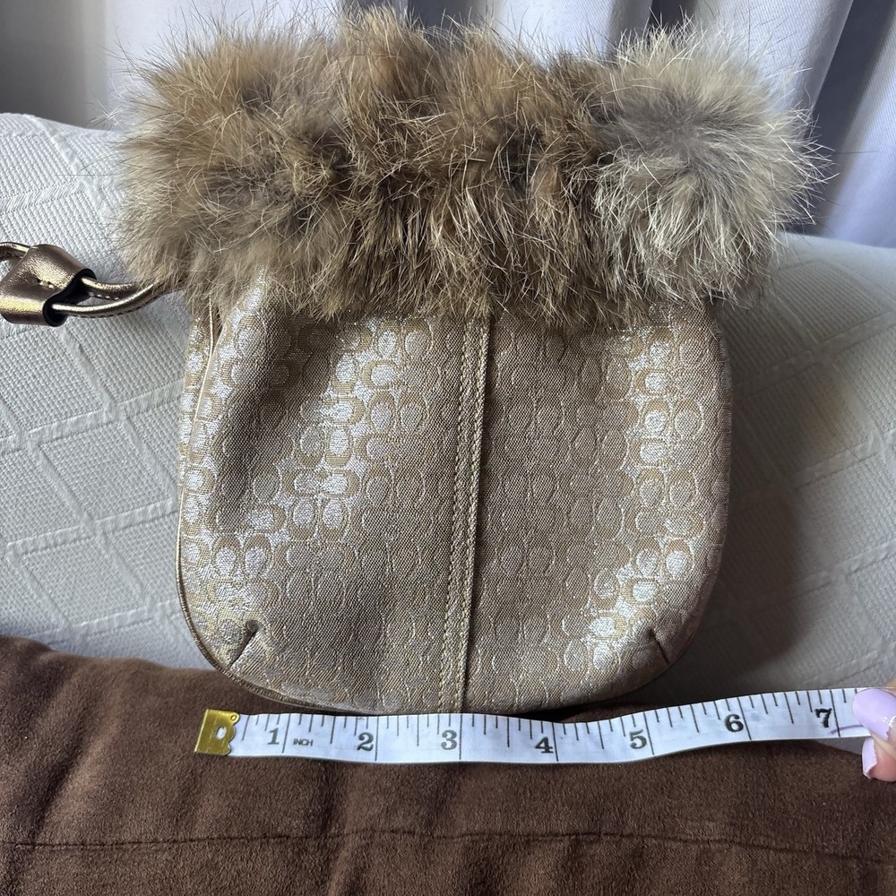 Vtg Coach Gold Signature Monogram Rabbit Fur Pouch Bag Fairycore Drawstring - Picture 6 of 7